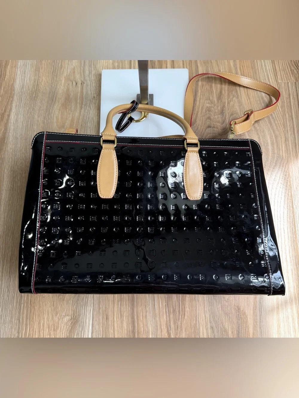 Arcadia Made in Italy Patent Leather Embossed Satchel Tote Bag w/ Strap & Duster